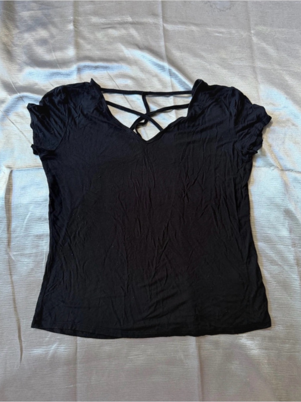 SO Black Short-Sleeve Strappy Front Tee